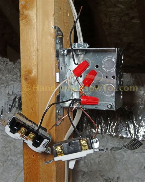 electrical junction box mounted in attic|attic light with outlet.